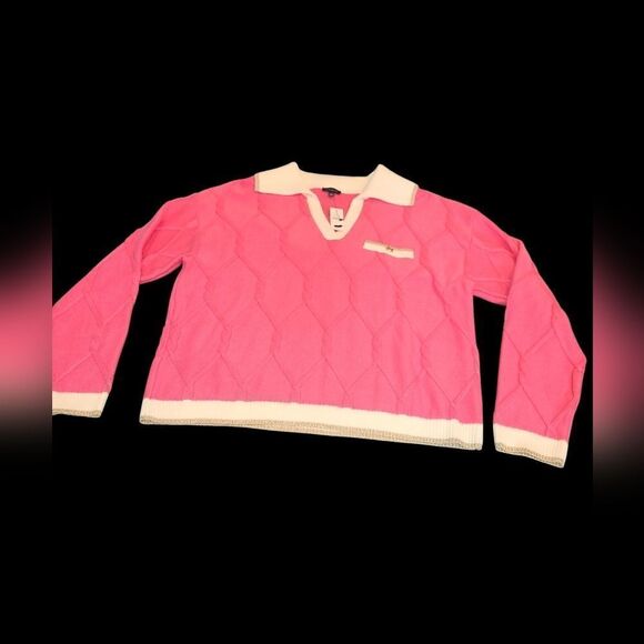 Talbot sz L Pink Sweater cable knit geometric cropped design - Picture 1 of 7